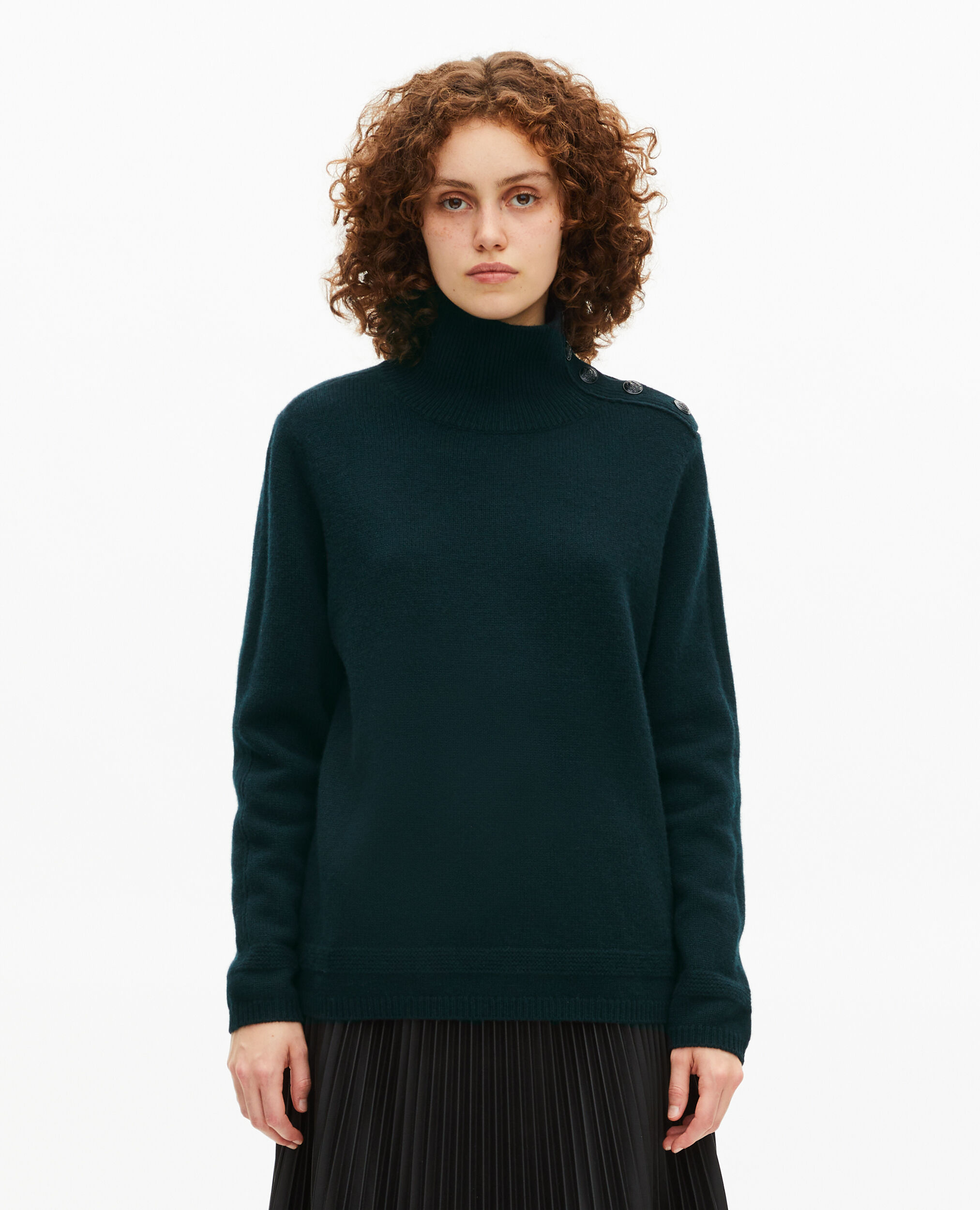 Pull col montant en laine vert foncé