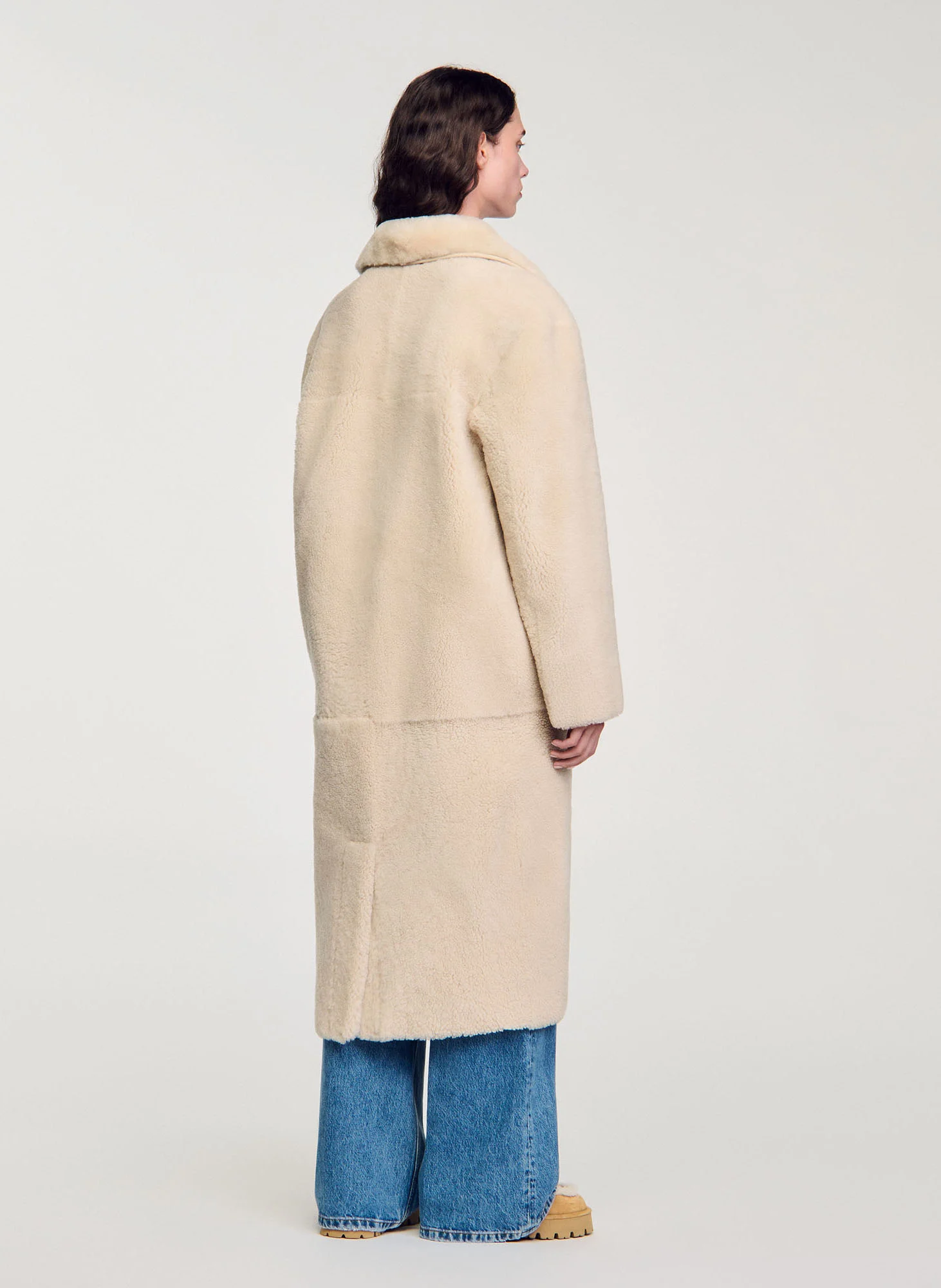 Manteau droit en peau lainée | Blanc