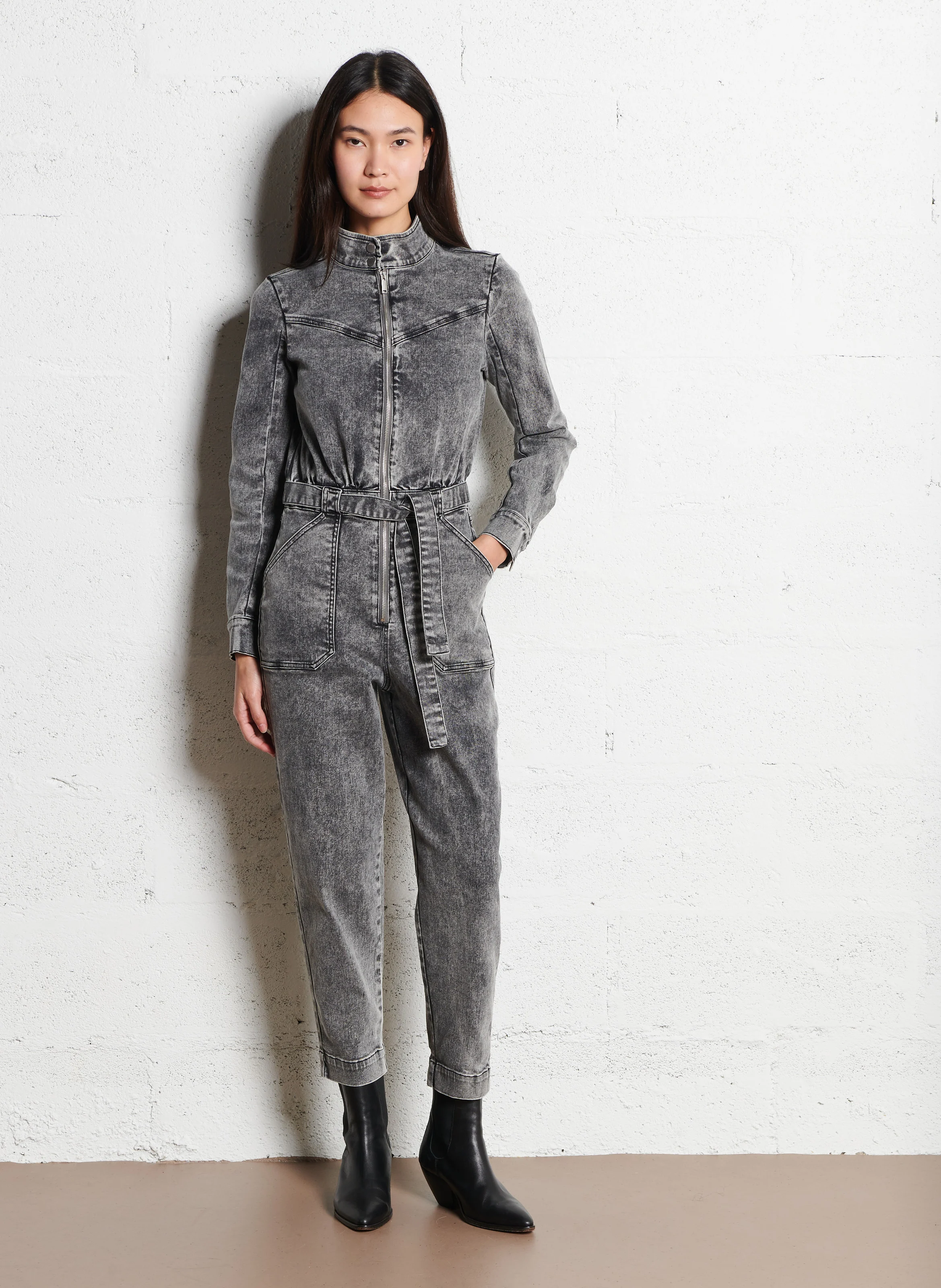 Combinaison col montant en jean | Gris