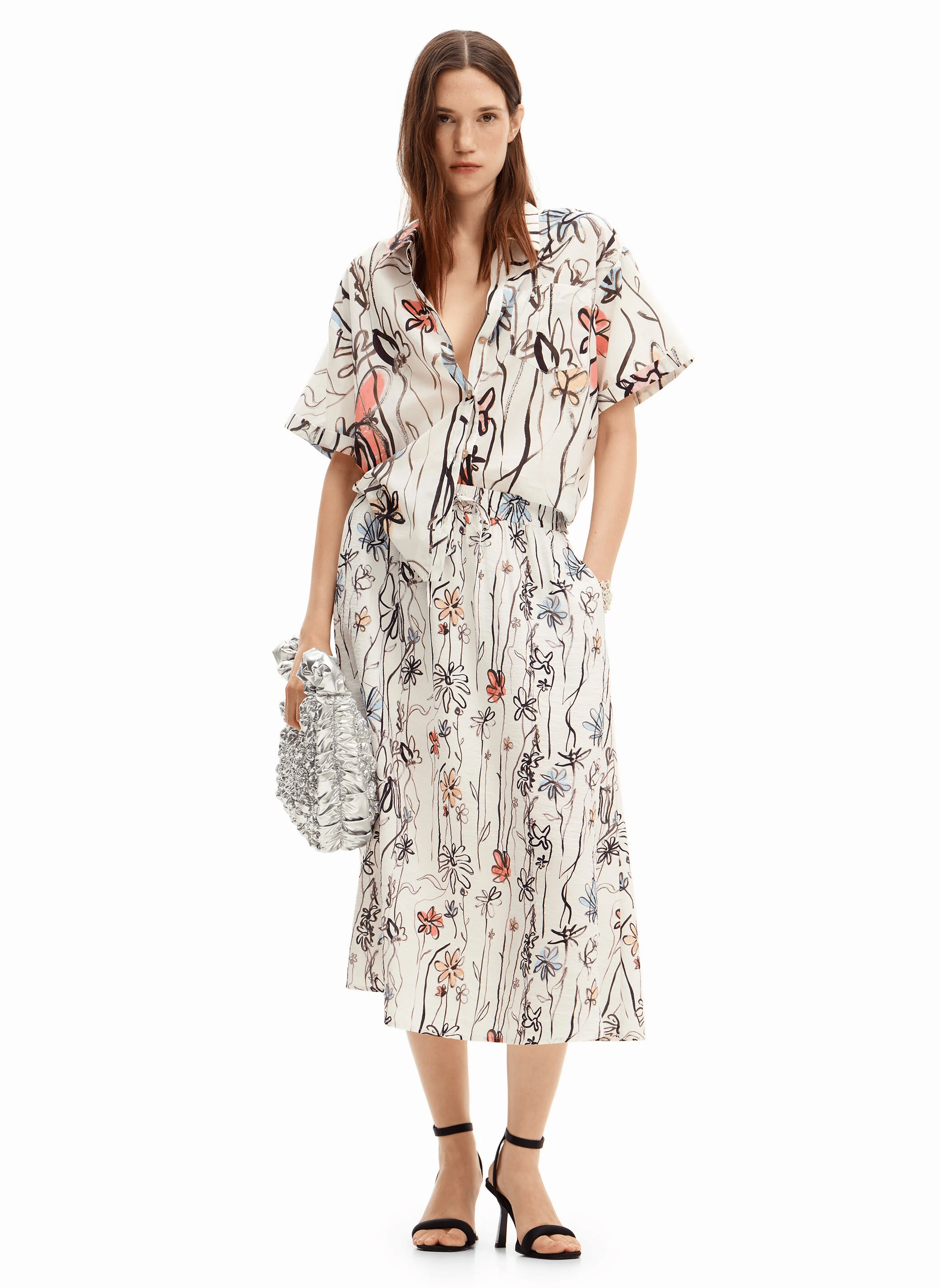 Chemise manches courtes imprimée en coton | Blanc