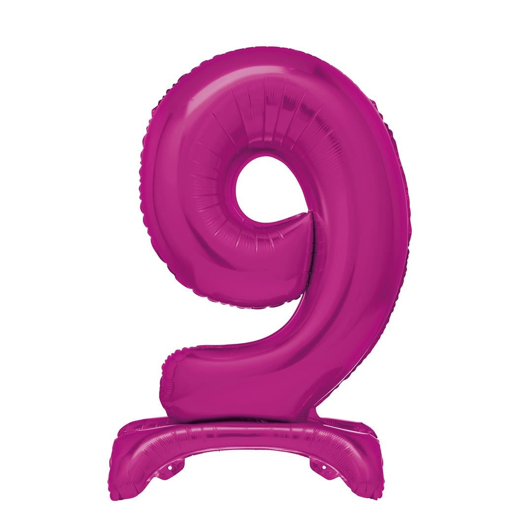 Roze Cijfer Ballon 9 Jaar Met Standaard 76cm