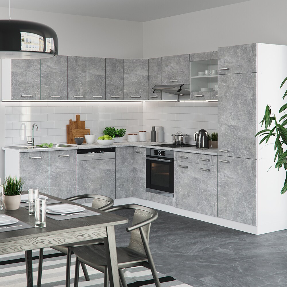 VICCO KÜCHENZEILE R-LINE ECKKÜCHE WINKEL KÜCHE EINBAU BETON MIT ARBEITSPLATTEN