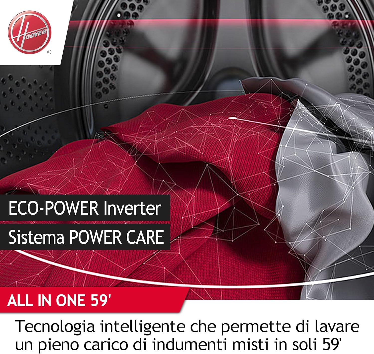 Hoover HW4 27AMC7/1-S Waschmaschine Frontlader, 7 kg, 1200 U/min, Smarte Bedienung mit Wi-Fi und Bluetooth, Active Steam - Dampffunktion, 16 Programme, Weiß
