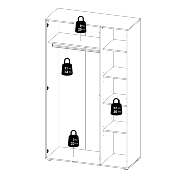 Kledingkast Pisa 3 deurs wit houtnerf 200x118x50 cm