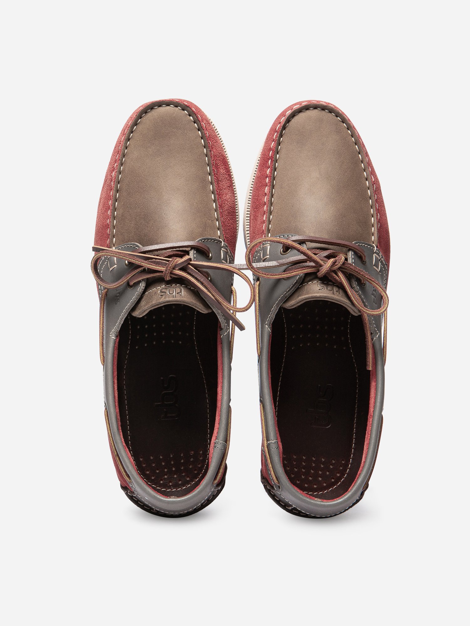 Chaussures Bateau Homme Cuir Velours Brique et Gris