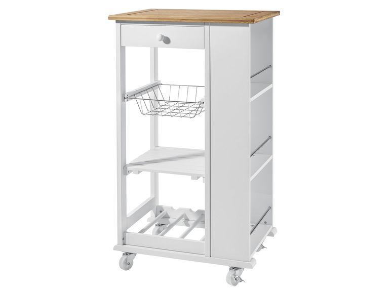 Nizza - Servierwagen mit viel Stauraum, Arbeitsfläche aus Bambus, Weiss lackiert, Landhausstil