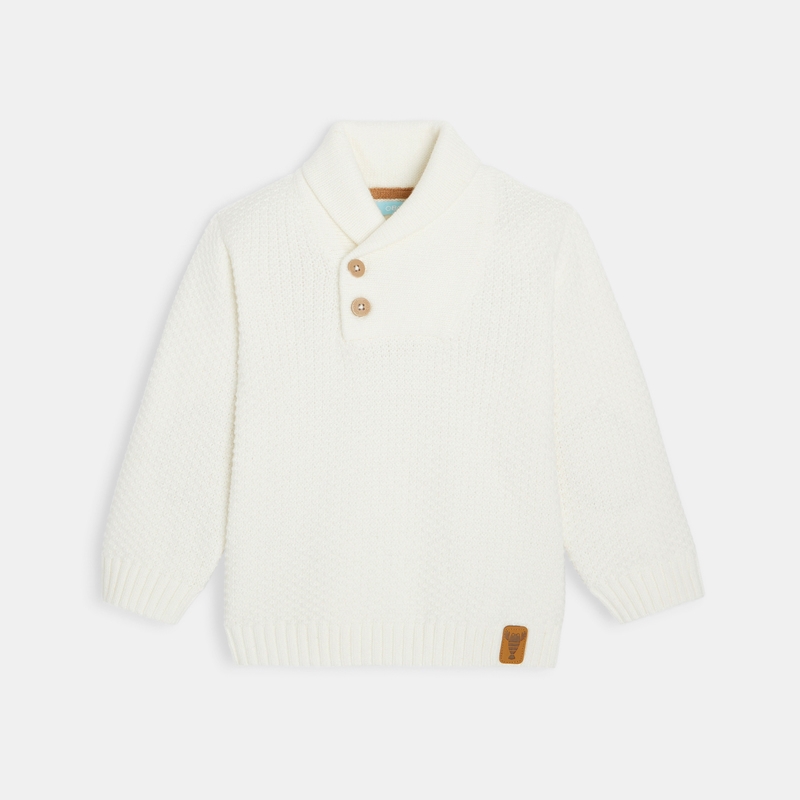Pull col châle boutonné blanc bébé garçon