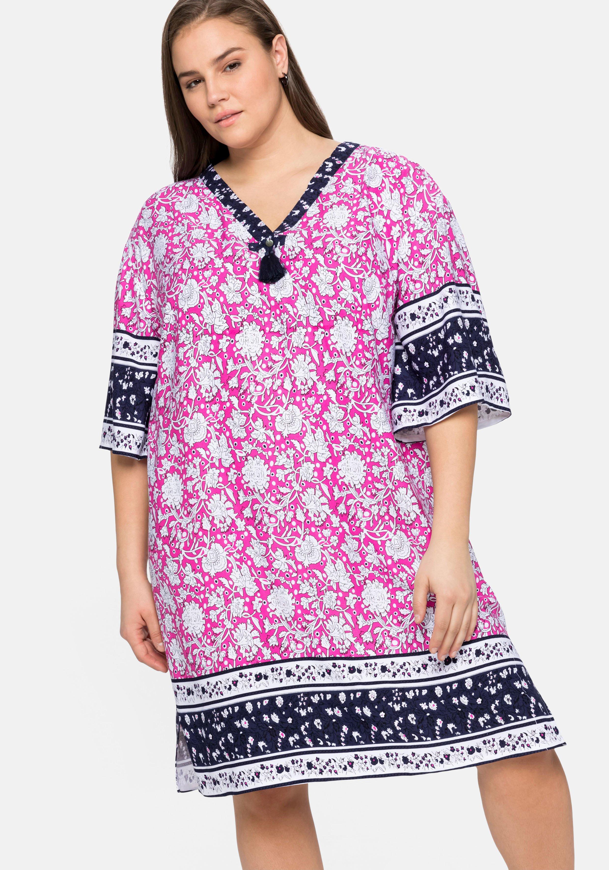 Lounge-Kleid mit Blumenprint und Bordürendruck