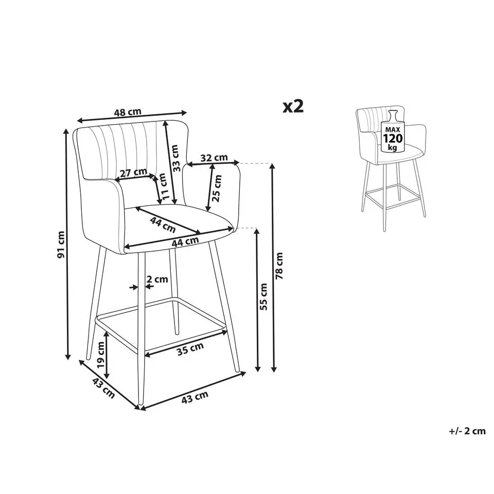 SANILAC - Barkruk set van 2 - Wit - Fluweel