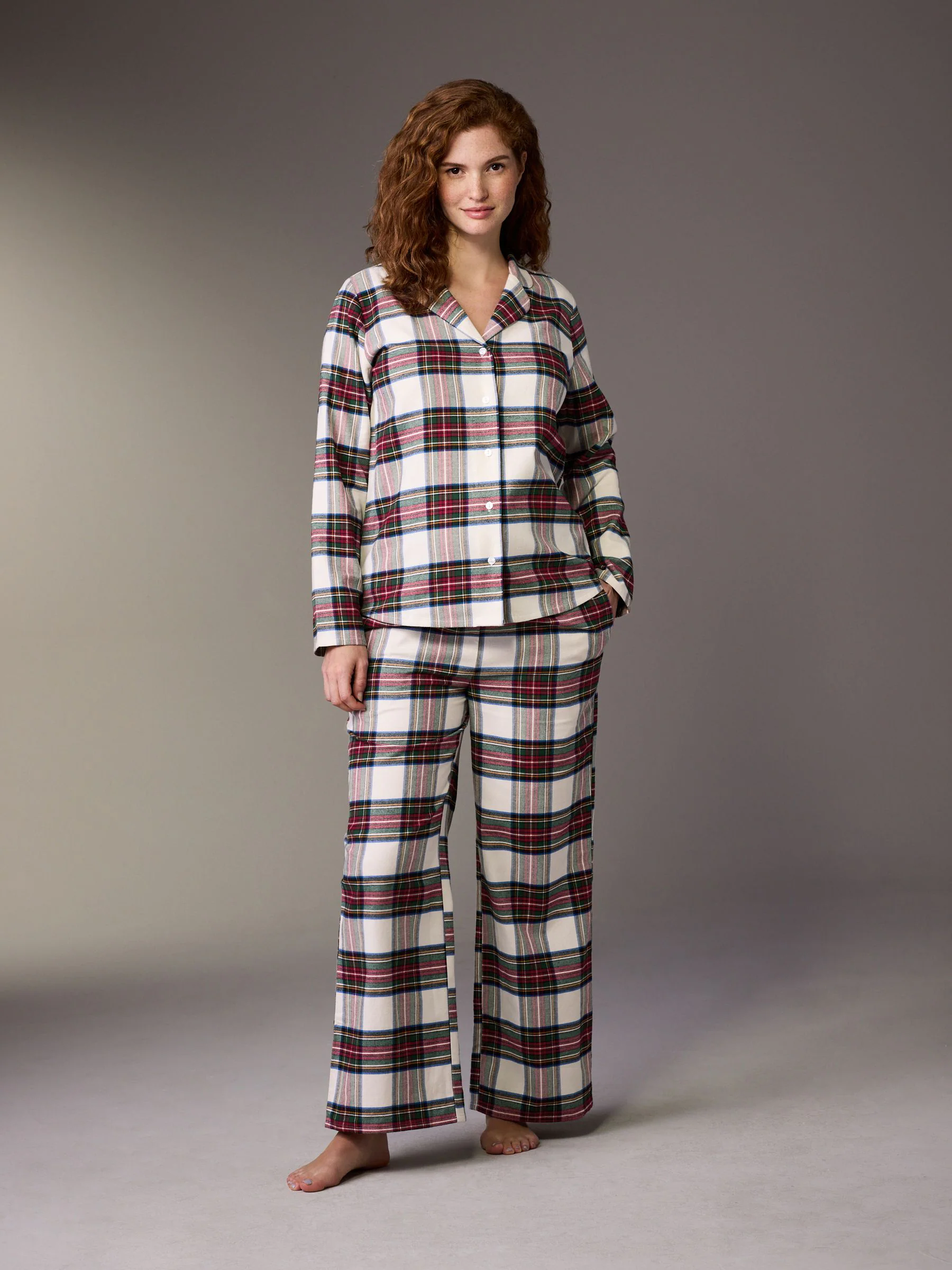 Rood/wit geruit - Maternity Matching Family Christmas Button Through Pyjamas