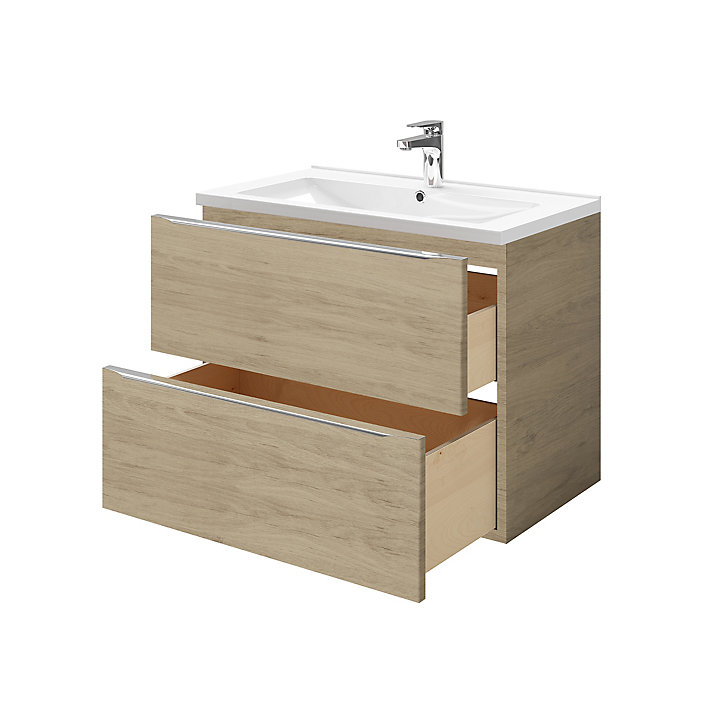 Meuble sous vasque à suspendre GoodHome Imandra bois chêne 80 cm + plan vasque Nira