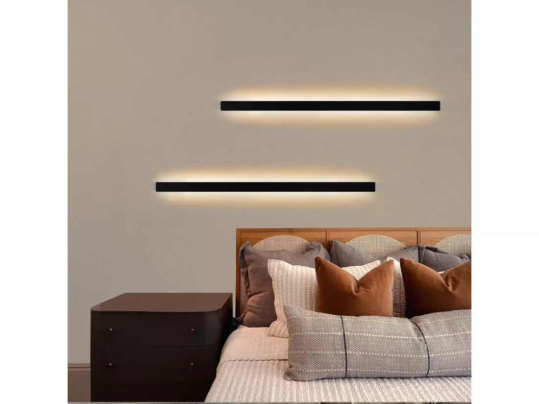 NETTLIFE Applique murale LED Intérieur - Noir 100CM long Lampe de couloir Up Down Lampe de cage d'escalier 37W avec 3 crochets Eclairage mural