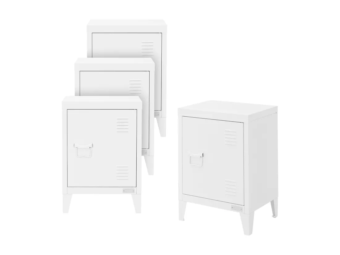 Lot de 4x armoire de classement blanc en acier 40x30x57,5 cm table de chevet