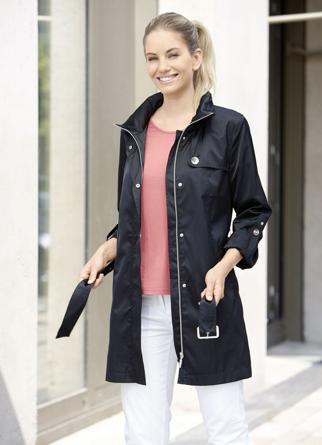 Longjacke mit Gürtel in Trench-Optik