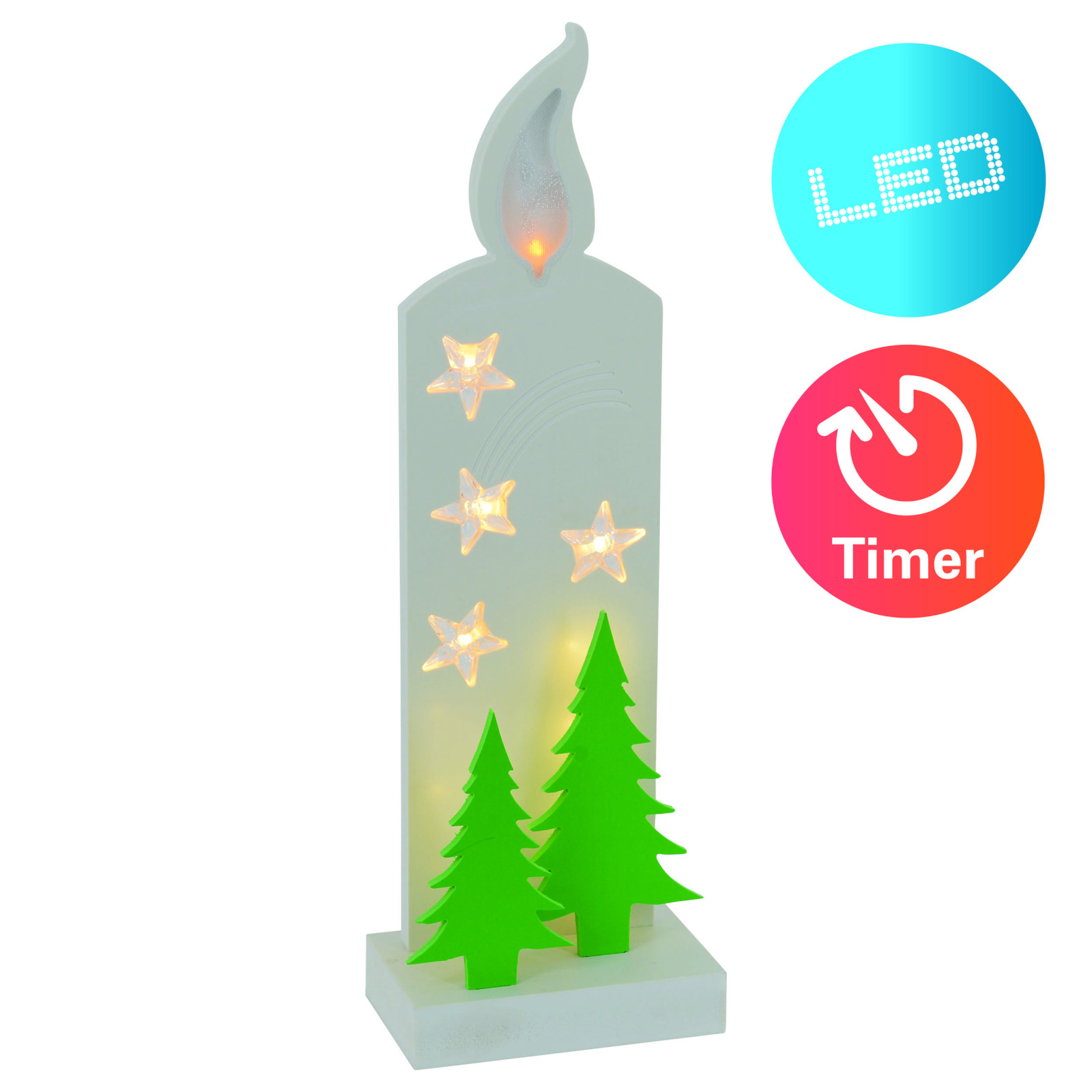 LED-Deko-Tischleuchte KERZE - weiß-grün - mit Timer
