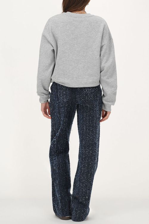 Donkerblauwe bouclé wide leg jeans