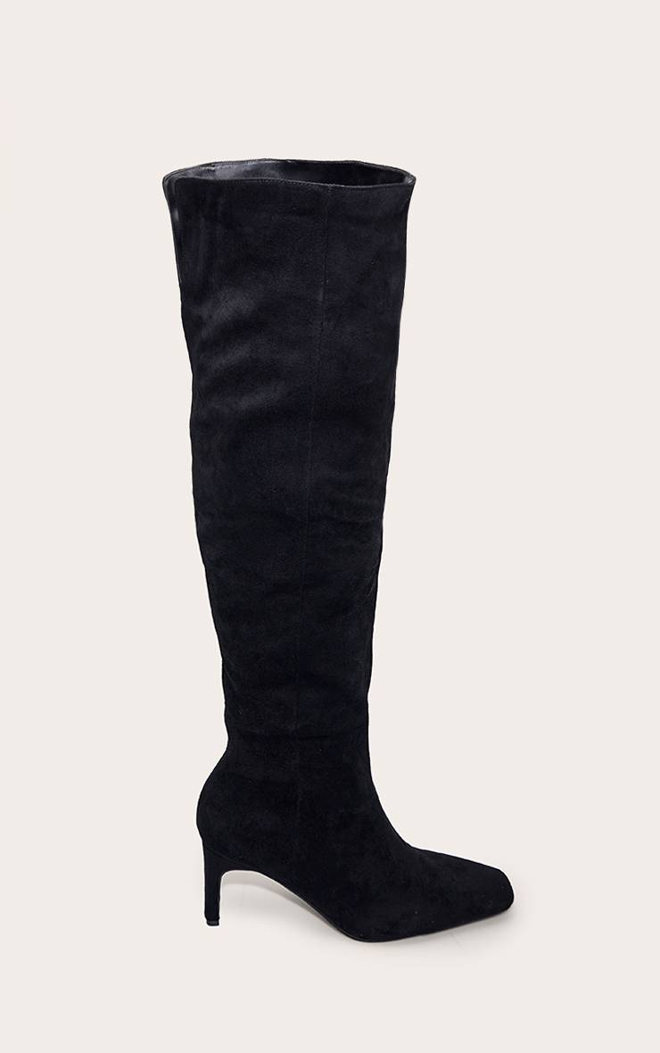 Noir Botte Haute Cuissarde À Bout Pointu En Daim Coupe Large Avec Talon Bloc