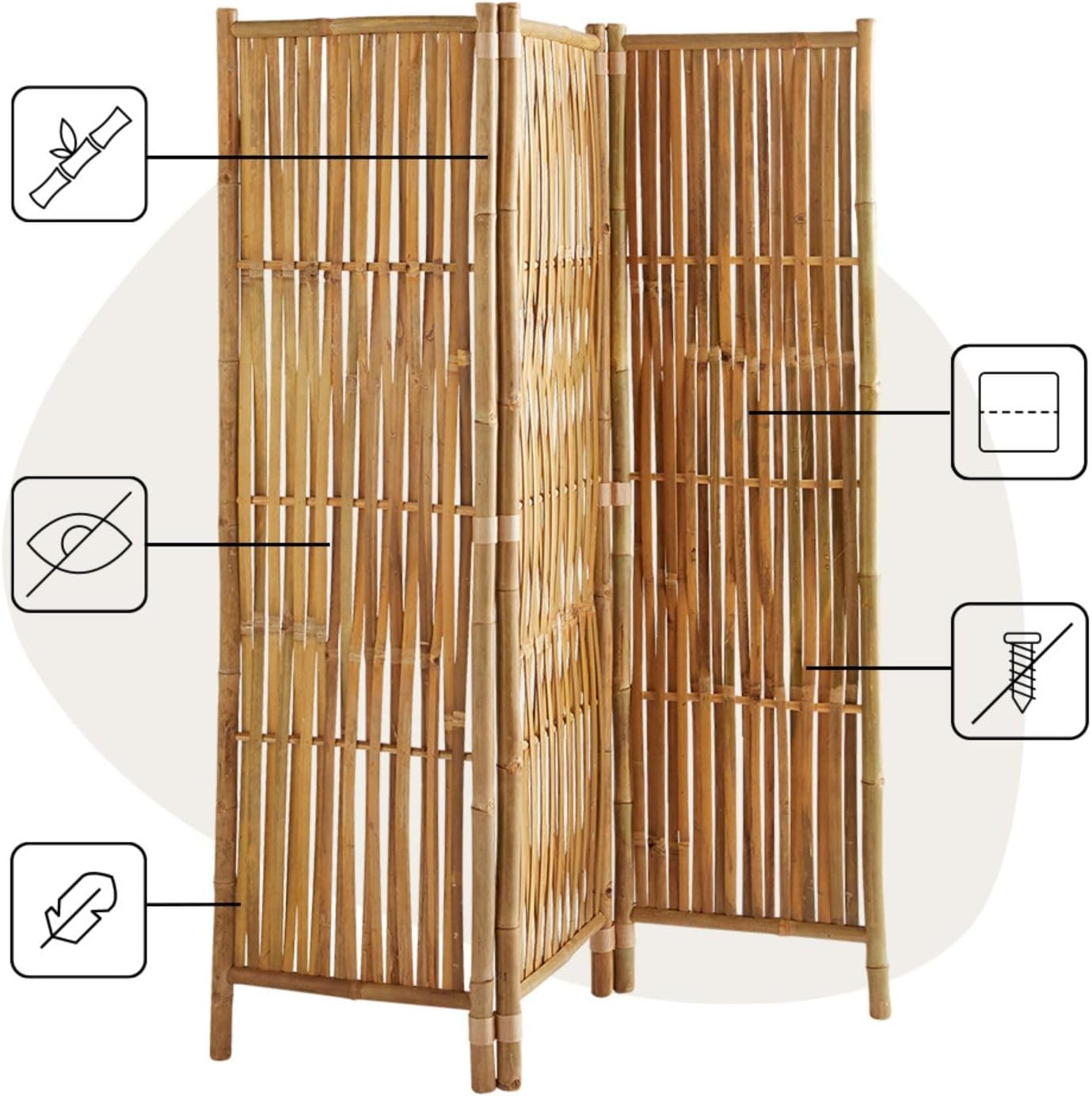 Box and beyond Paravent aus Bambus – Natur – 180 x 160 cm (4 Paneel)