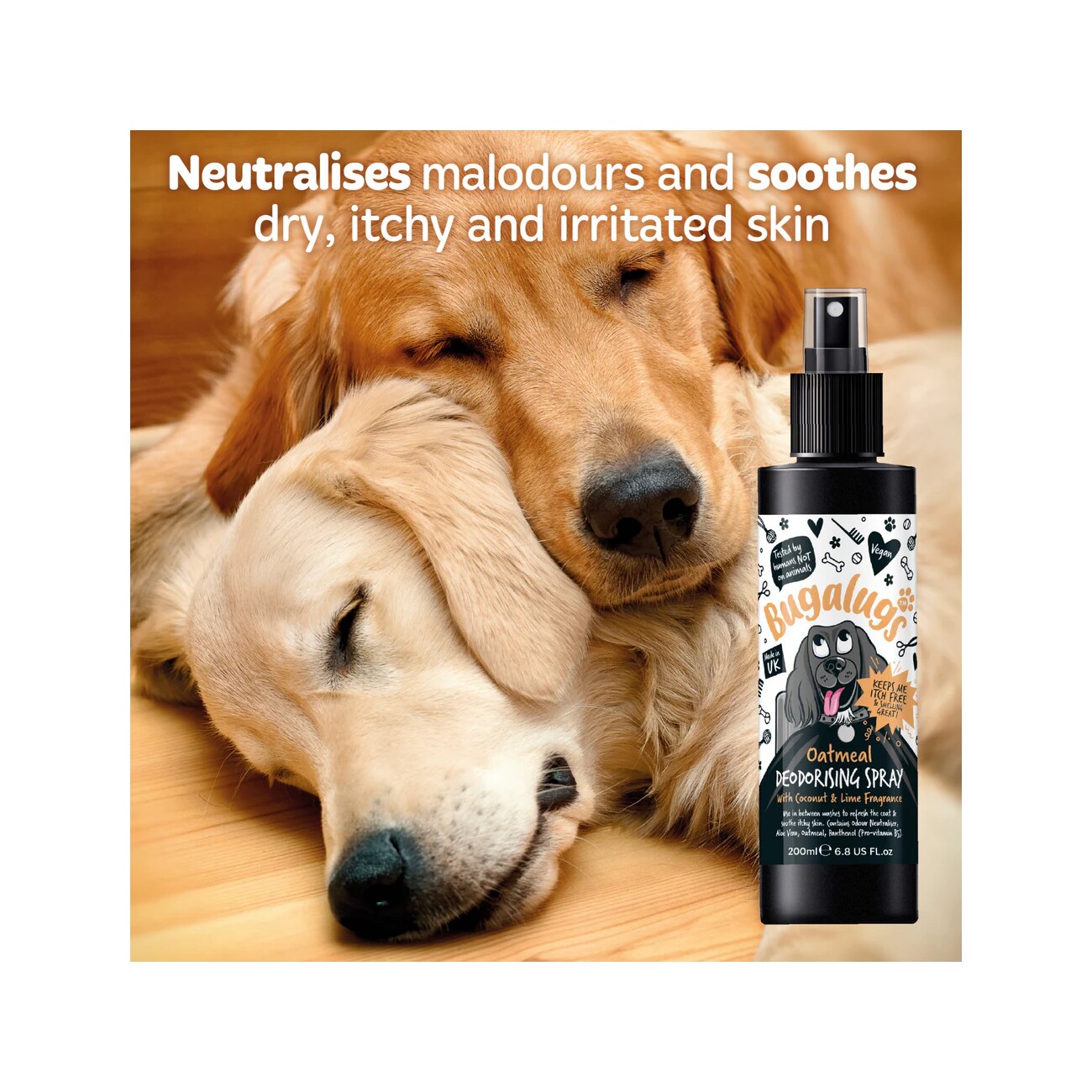 Bugalugs Oatmeal Hundedeodorant – Beruhigender Kokos- & Limettenduft mit Haferextrakt, Aloe Vera & Pro-Vitamin B5