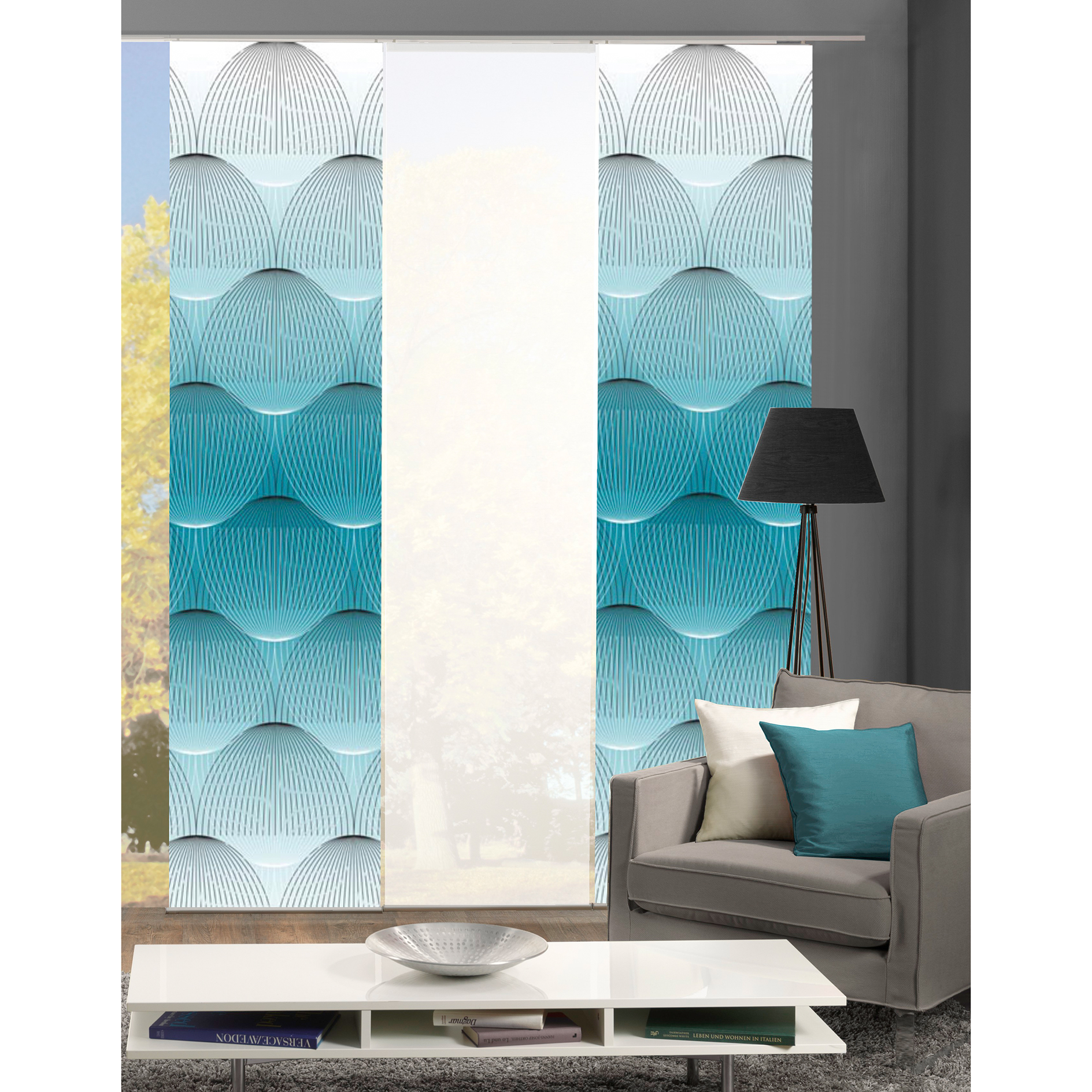 3-teiliges Schiebevorhang-Set BENARI - petrol - je 60x245 cm