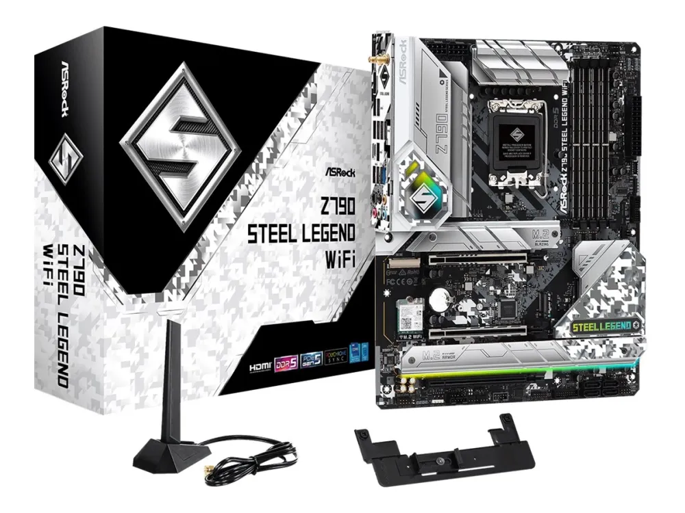 ASRock Z790 Steel Legend WiFi - Bundkort - ATX - LGA1700 sokkel - Z790 Chipset - USB-C 3.2 Gen 2x2, USB-C 3.2 Gen2, USB 3.2 Gen 2, USB 3.2 Gen 1 - 2.5 Gigabit LAN, Wi-Fi 6E, Bluetooth - onboard grafik (CPU påkrævet) - HD Audio (8-kanaler)