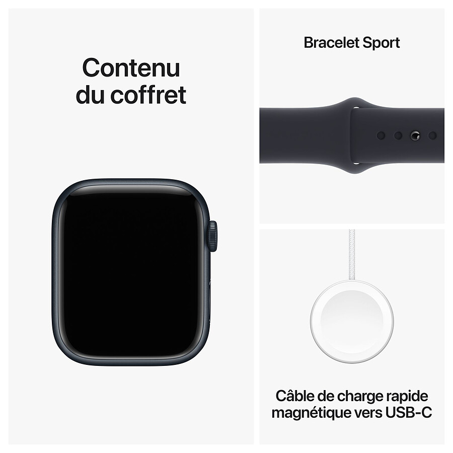 Apple Watch Series 9 GPS + Cellular - Aluminium Minuit - Bracelet Sport Band Bleu - 45 mm - Taille S/M