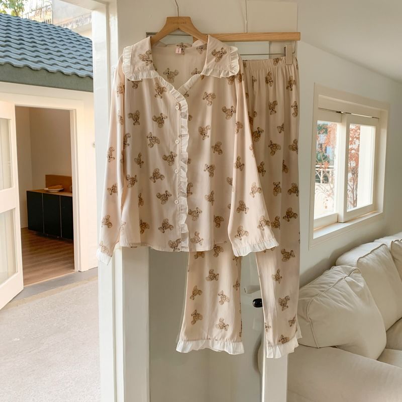 Sadelle - Koppel bijpassende pyjamaset met lange mouwen en berenprint
