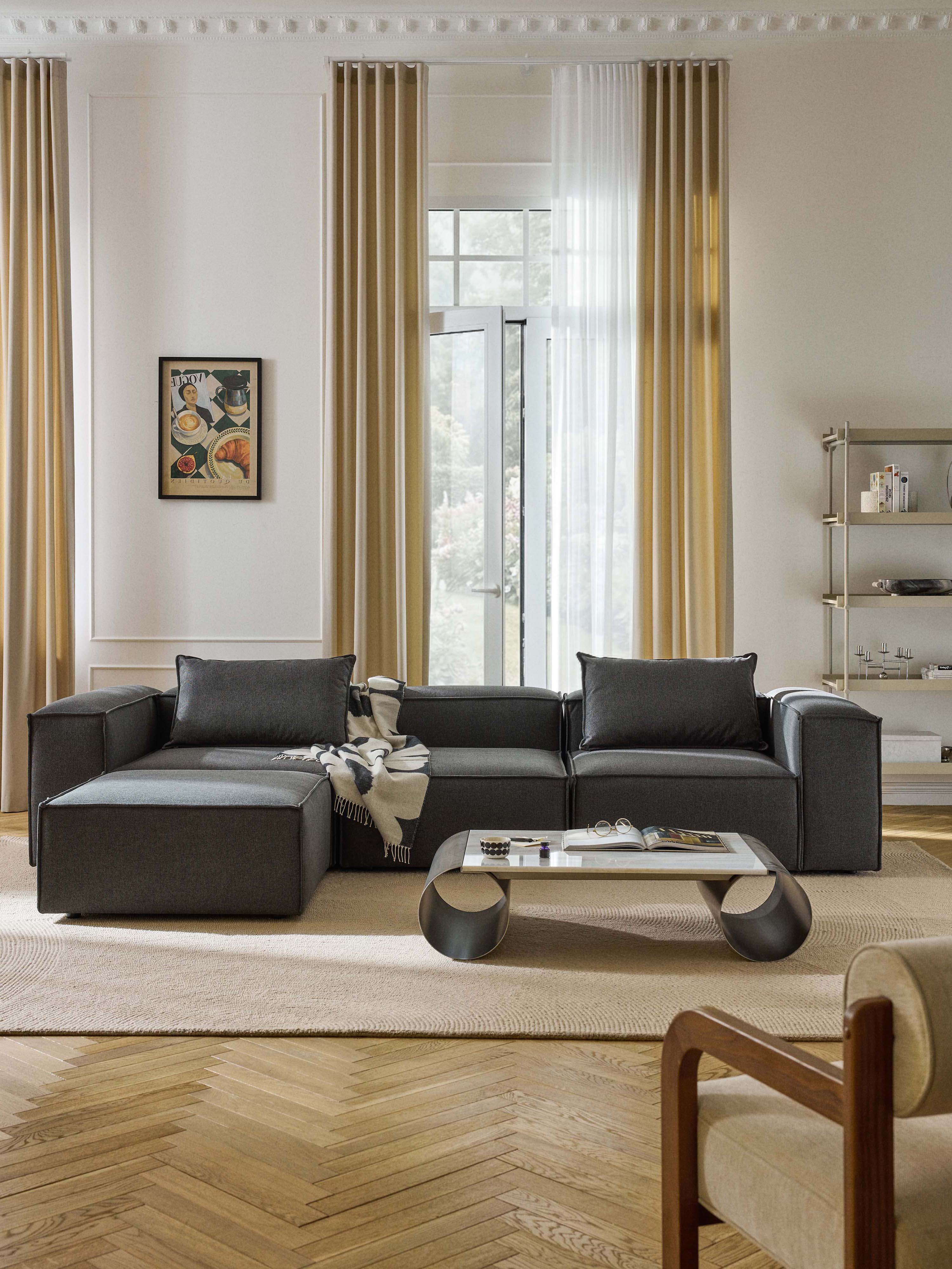 Modulaire bank Lennon (4-zits) met poef (links/rechts)
