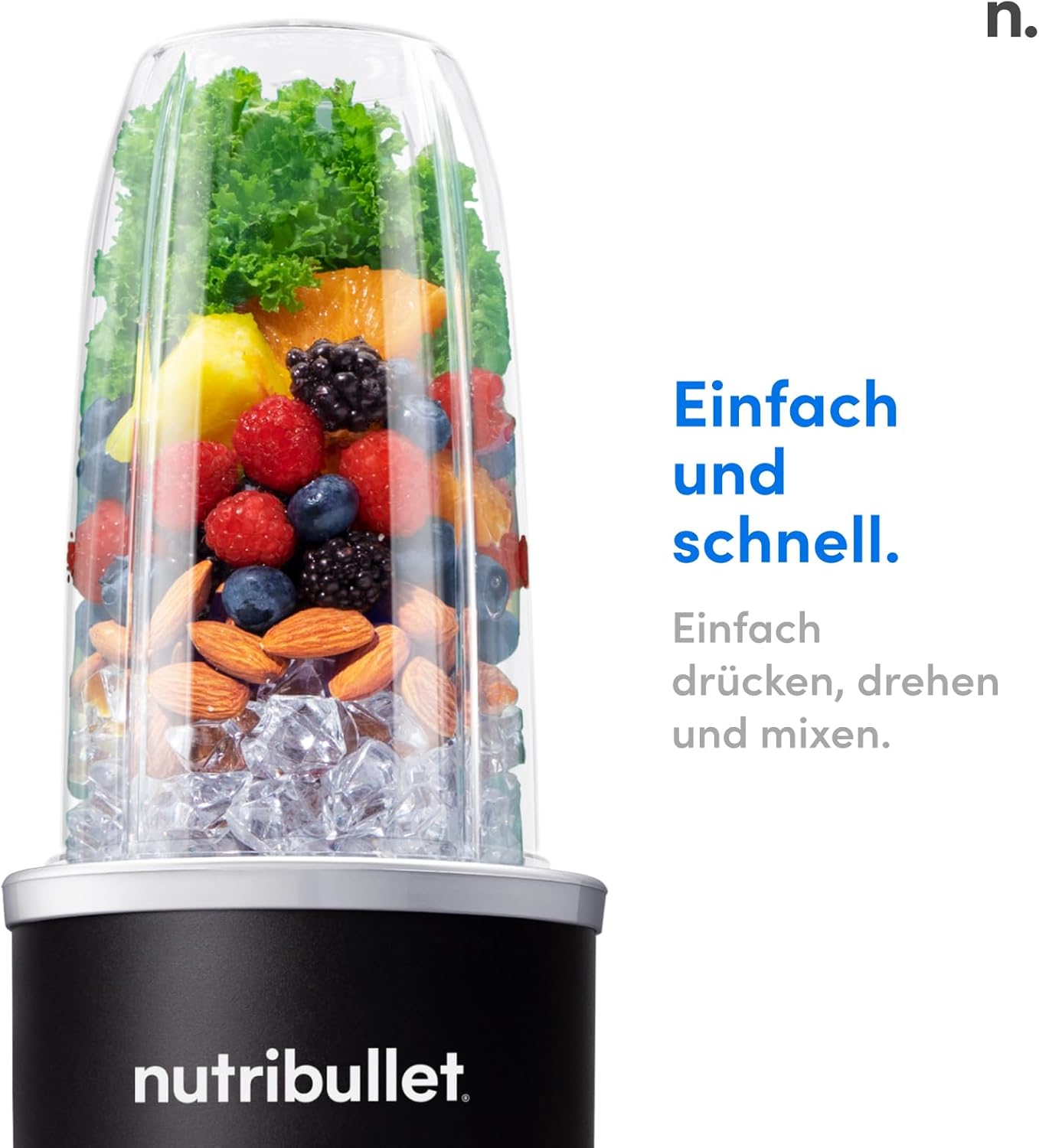 Nutribullet Pro 1200, Elektrischer Mixer, Zerkleinerer, Smoothie Mixer, Multifunktionsmixer, 1200w Leistung, 700ml und 900ml Gläser, schwarz, NB120MB