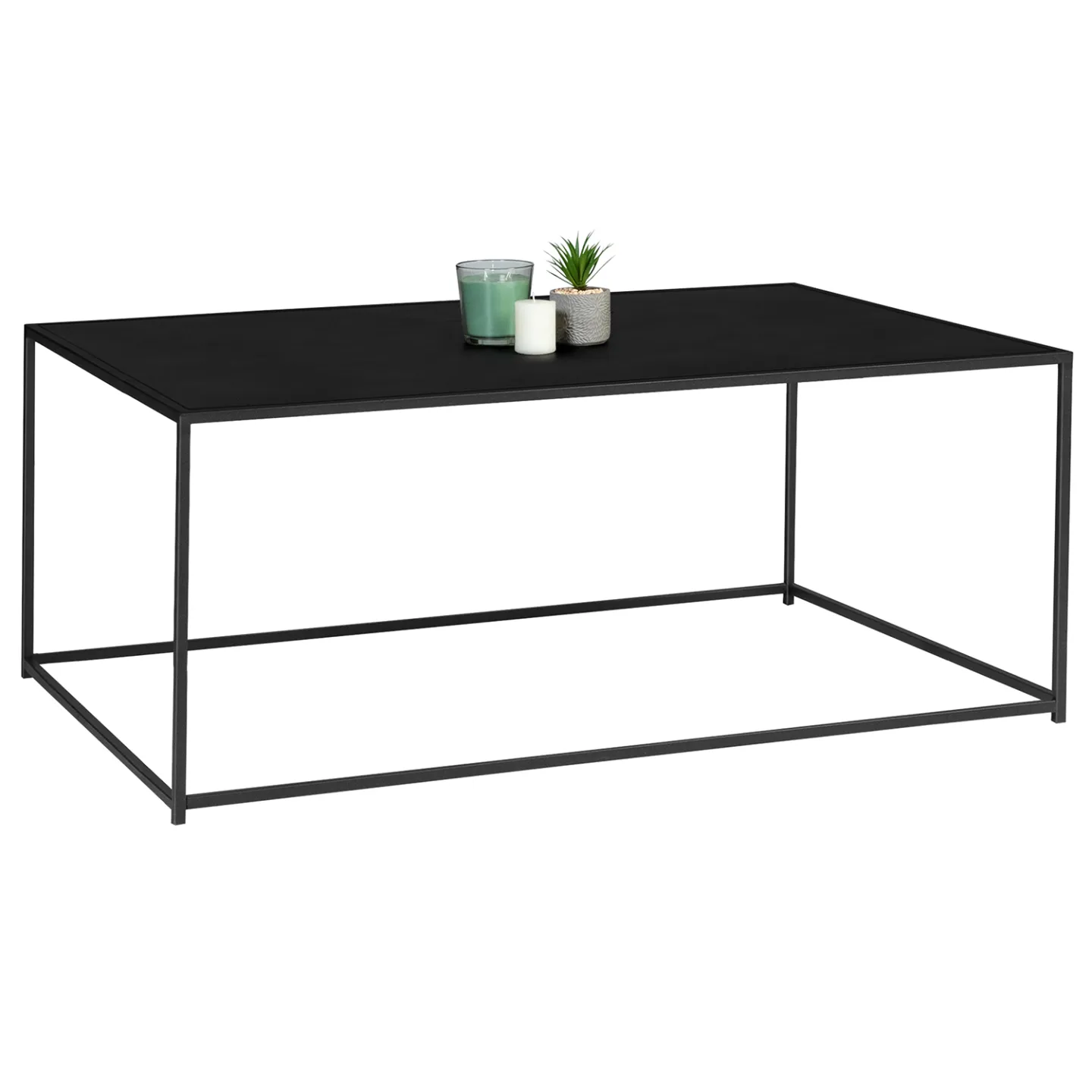 Table basse rectangulaire DAVIS 113 cm en métal noir mat design industriel