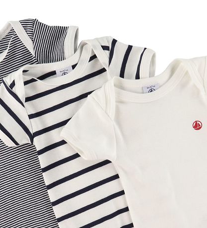 Petit Bateau Bodys k/ä - 3er-Pack - Weiß/Navy Gestreift