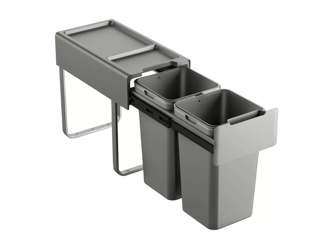 SVITA EM2x14 Poubelle encastrable 28L (2x14L) 2 compartiments avec couvercle système de séparation des déchets