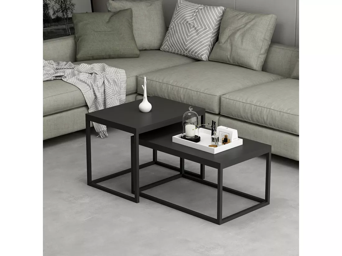 Set de 2 tables basses Aabenraa gigognes rectangulaires noir mat [en.casa]