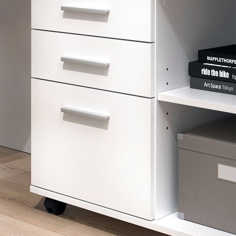 Vicco Rollcontainer Delf Weiß 80 x 40 cm mit 3 Schubladen
