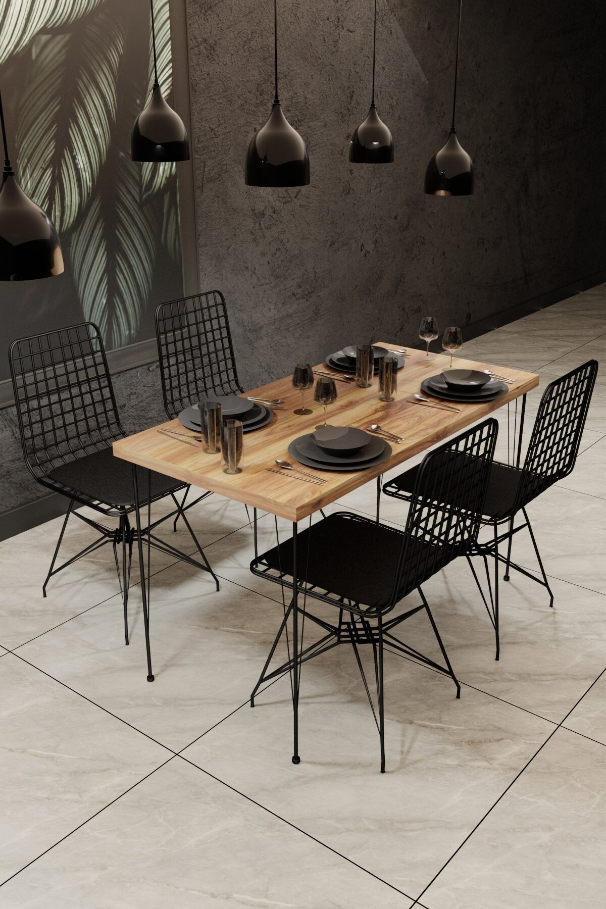 Homtex Tisch & Stühle Set Eiche/Schwarz, 120x75 cm - Stilvoll und robust