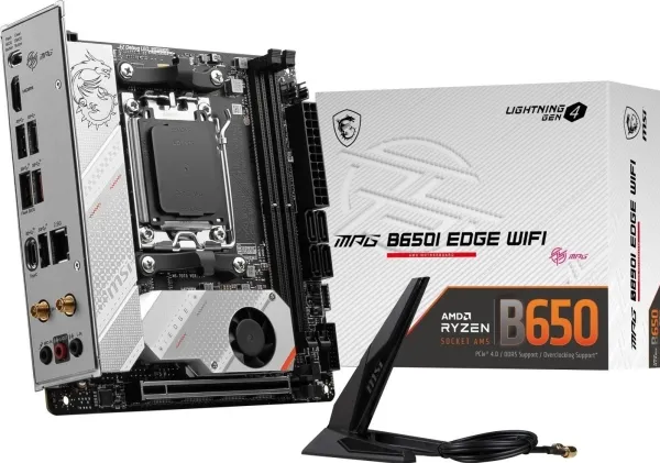 MSI MPG B650I EDGE WIFI - Bundkort - mini ITX - Socket AM5 - AMD B650 Chipset - USB 3.2 Gen 2, USB-C 3.2 Gen2, USB 3.2 Gen 1, USB-C 3.2 Gen 2x2 - 2.5 Gigabit LAN, Wi-Fi 6, Bluetooth - onboard grafik (CPU påkrævet) - HD Audio (8-kanaler)