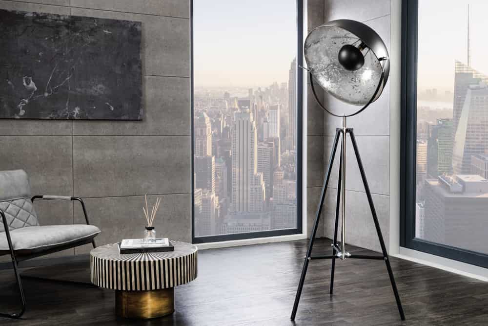 Stehlampe BIG STUDIO 170cm schwarz Blattsilber-Optik Industrial Design