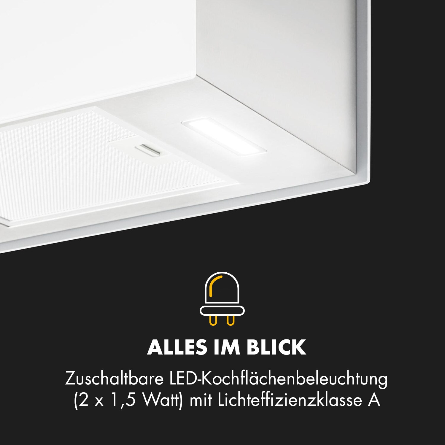 Kronleuchter L Inselabzugshaube 60cm Abluft: 590m³/h LED Touch Glas weiß Weiß