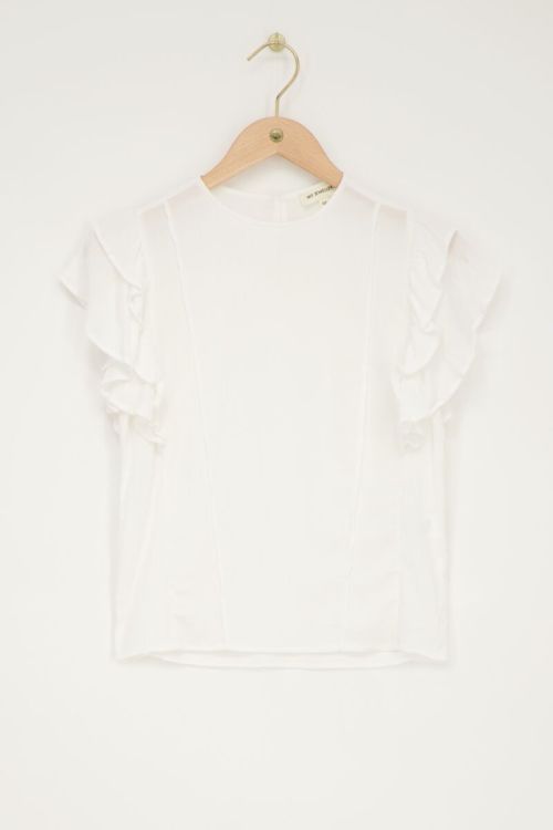Witte top met ruffles en pintuck