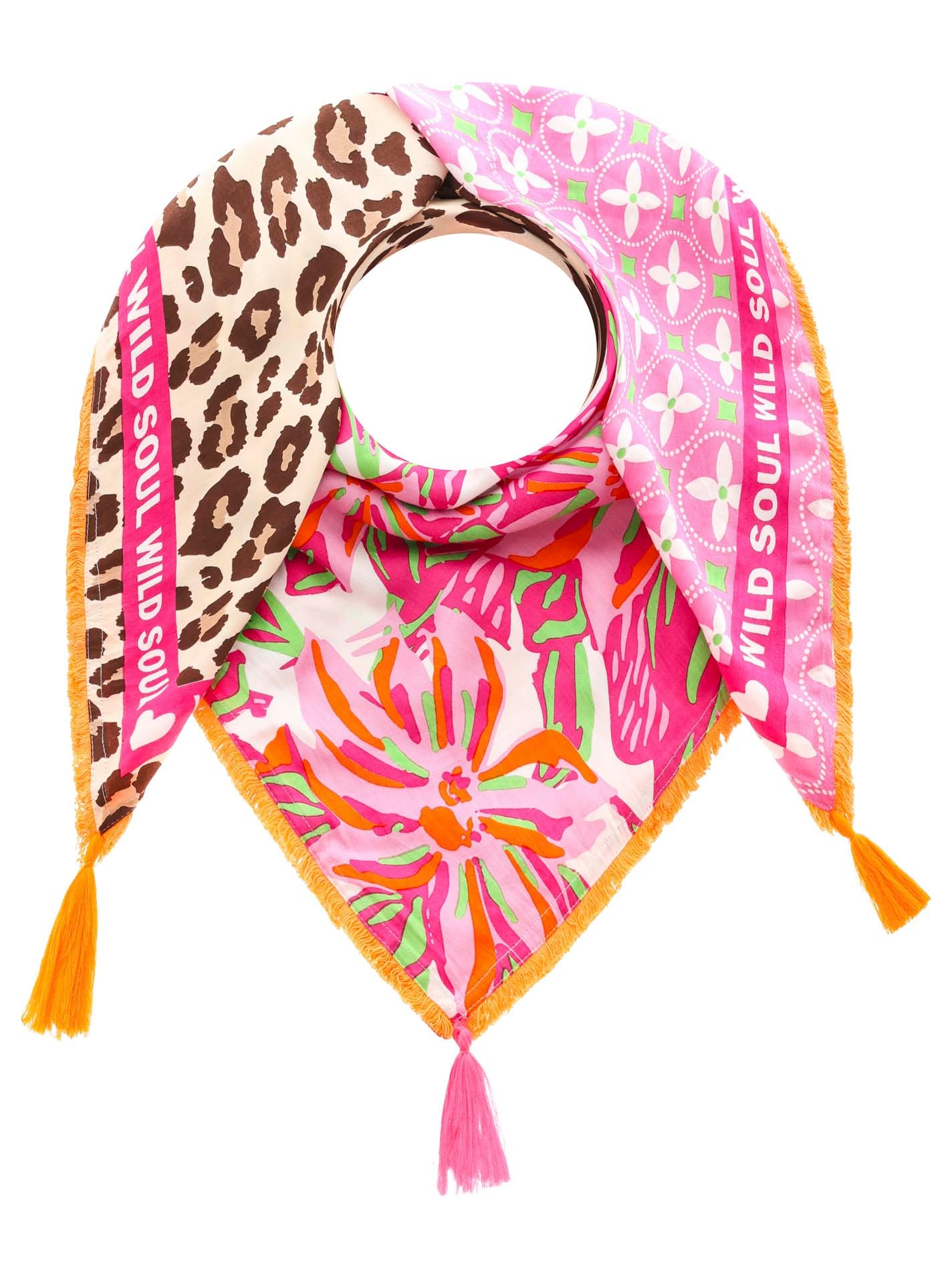 Zwillingsherz Modetuch , mit Allover-Print, Tasseln und kleiner Fransenkante