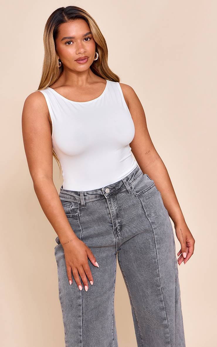 Blanc Body Sculptant Sans Manches À Encolure Bateau