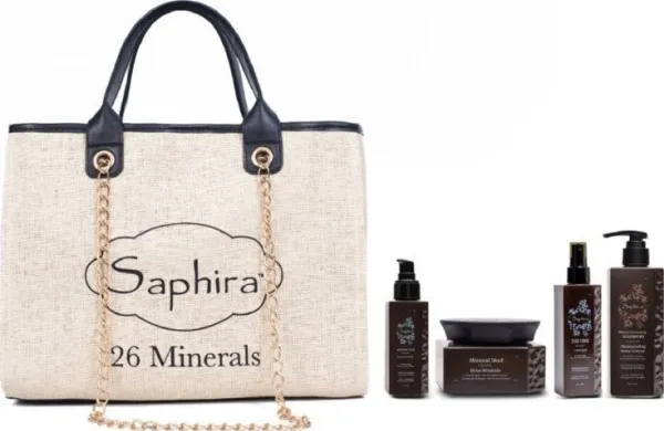 Kerastase Saphira Steppin-Out Bag hårplejesæt: shampoo, maske, multifunktionel hårkur, olie, håndtaske