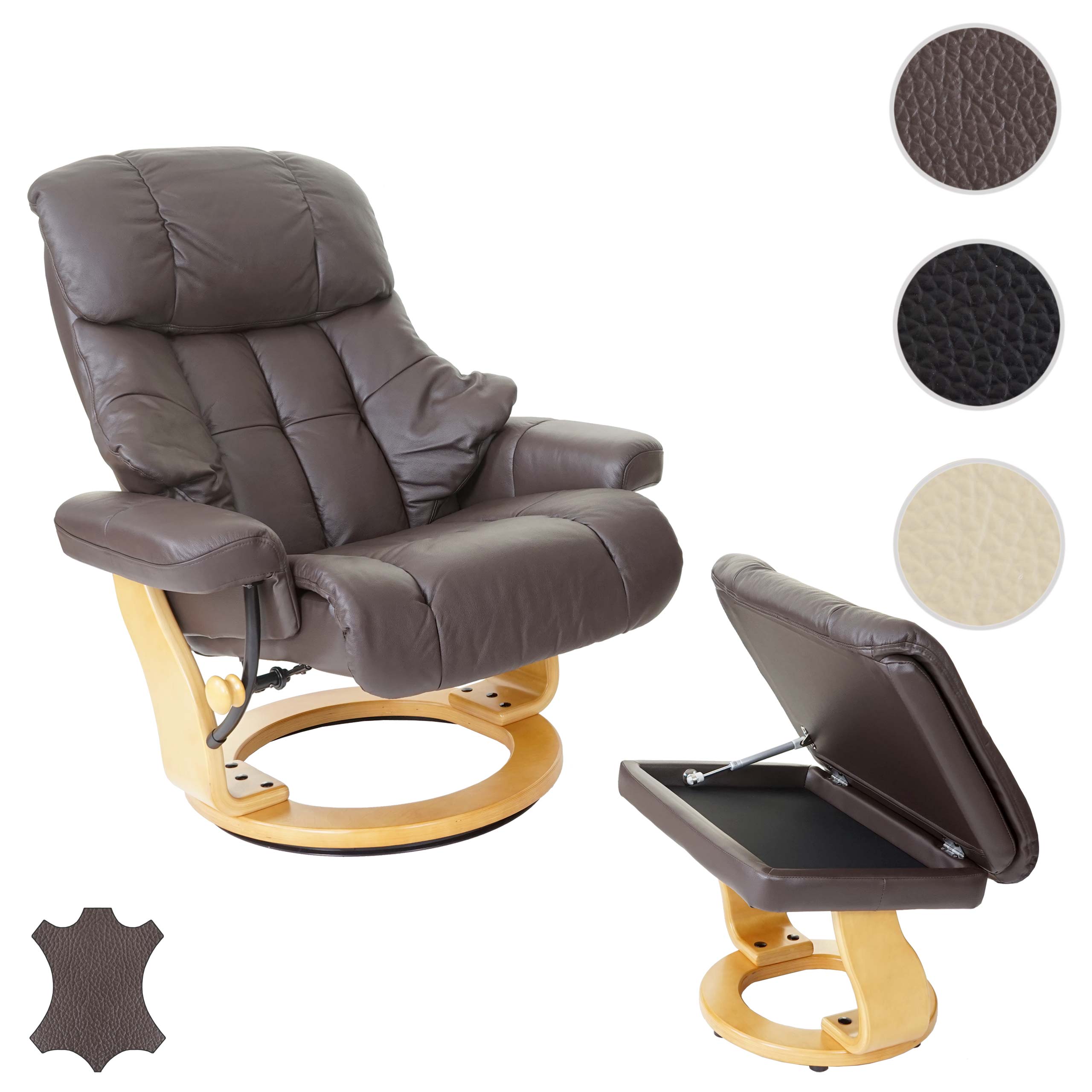 MCA Relaxsessel Windsor XXL, TV-Sessel Hocker, Echtleder 180kg belastbar ~ braun, naturbraun