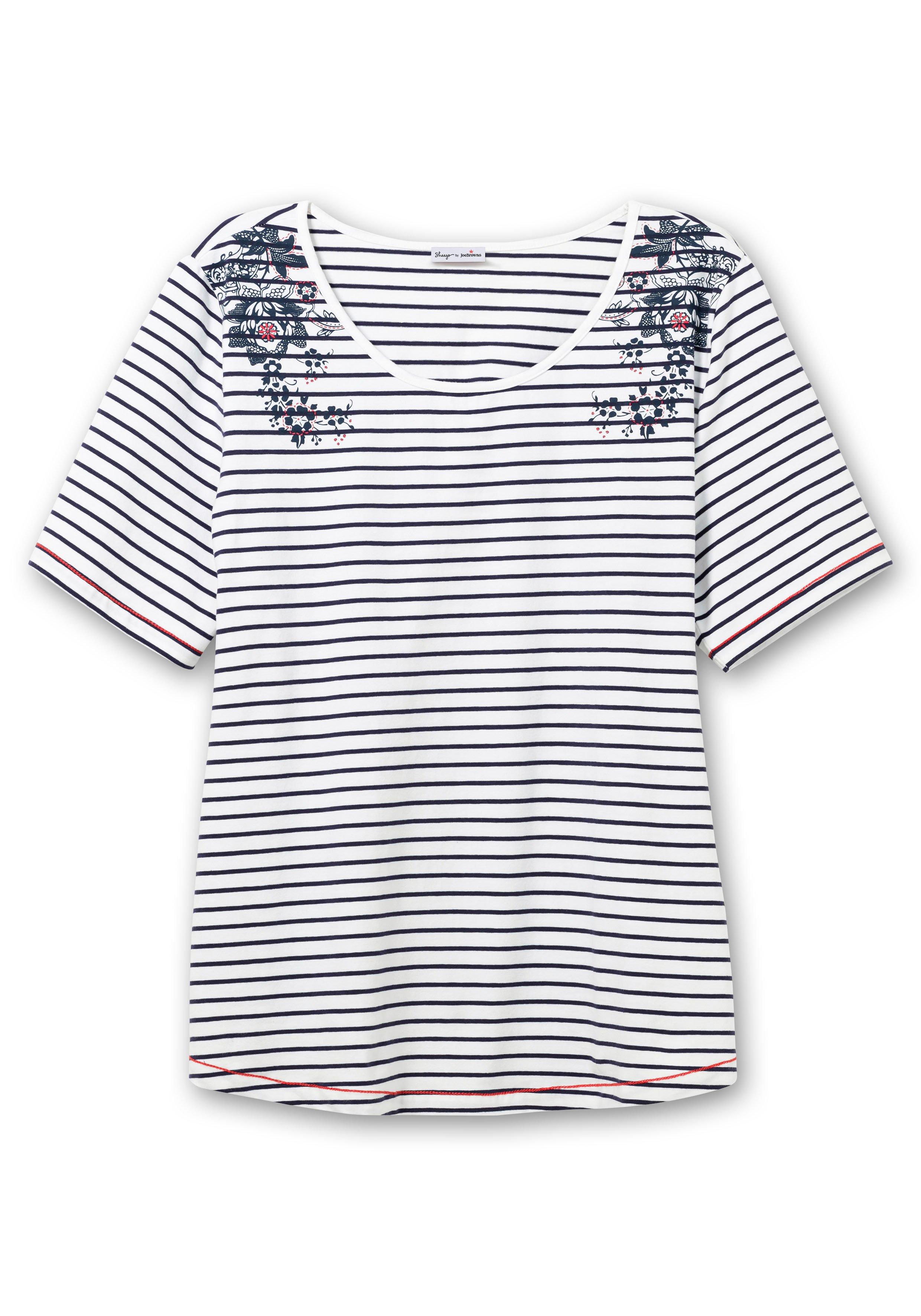 Ringelshirt mit floralem Druck und Kontrastnähten