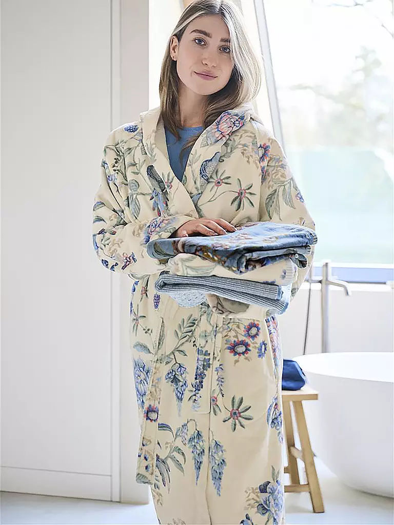 PIP STUDIO Damen Bademantel SECRET GARDEN Weiss-Blau weiss
