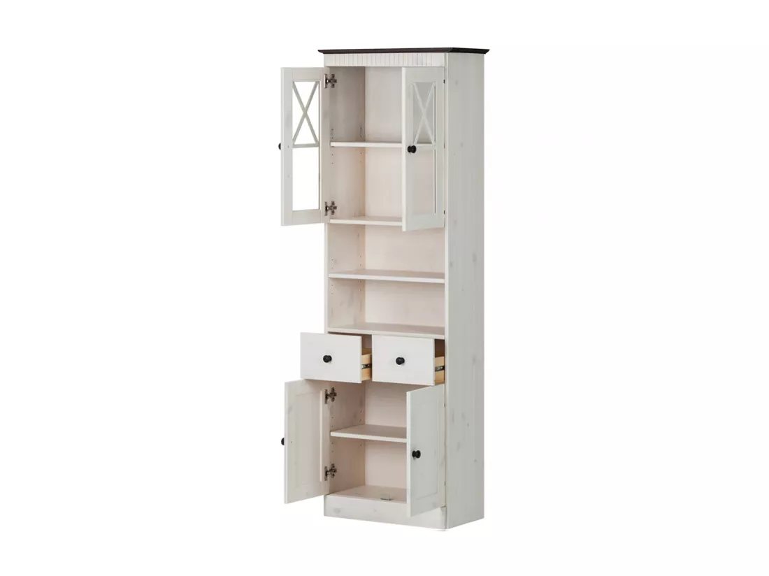 Cornelia | Meuble haut avec 2 tiroirs et 2+2 portes en pin blanc