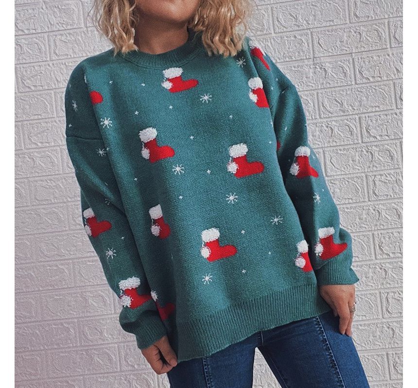 Parisocrates - Kerstsok Jacquard Trui met Ronde Hals