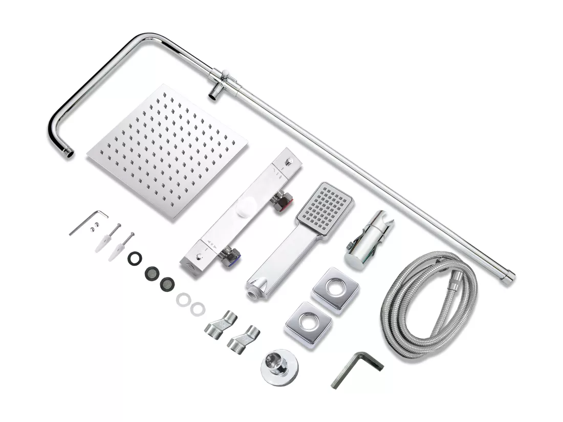 AICA Colonne de douche thermostatique, Acier inoxydable Pomme 200mm+Douchette 3 jets, Chromé