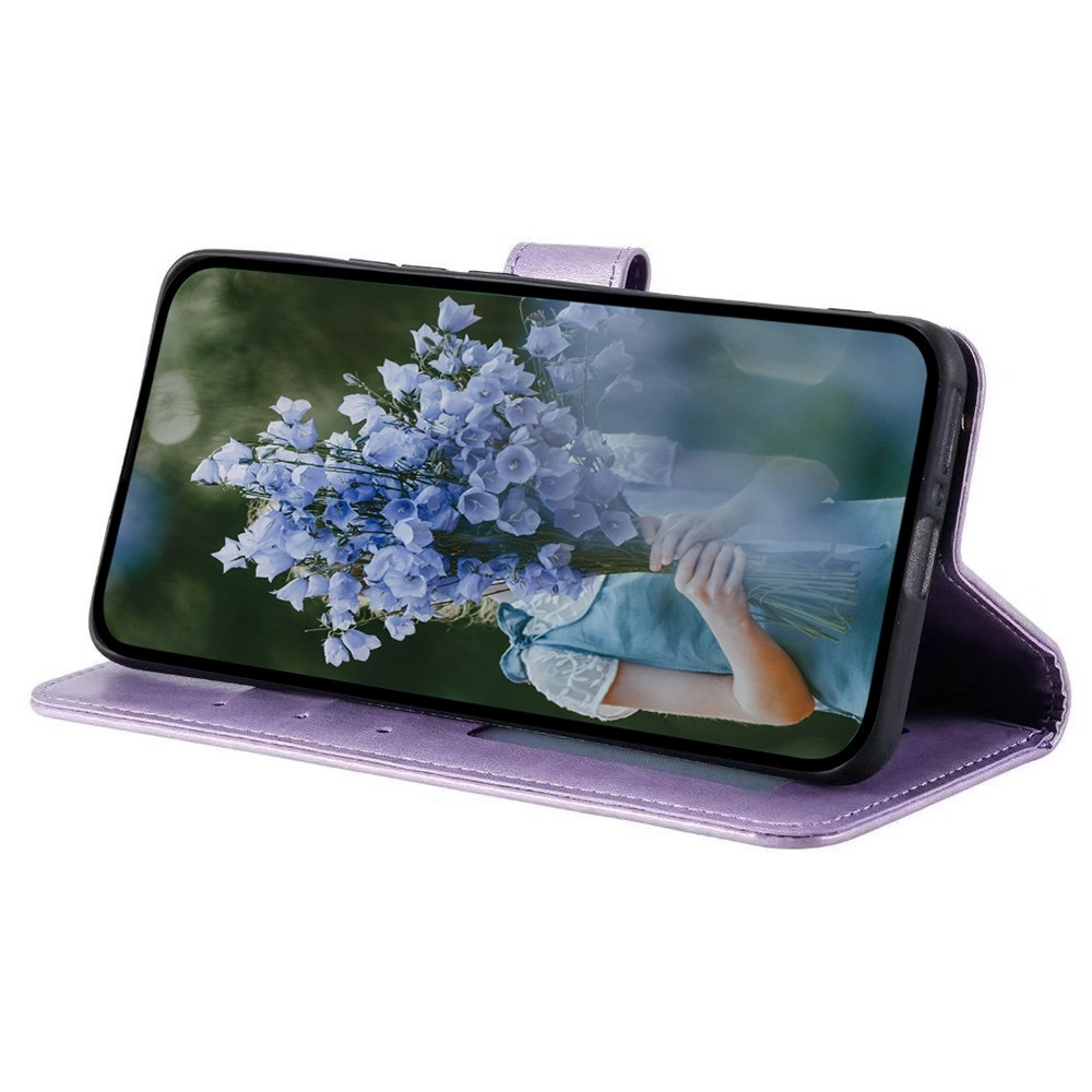 iPhone 14 Pro Leder Tasche Wallet - Mandala Flowers Imprint - Lila