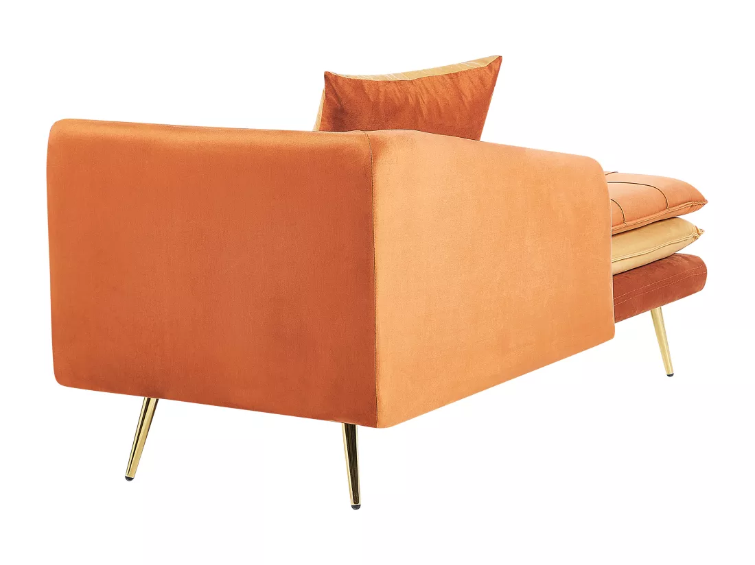 Chaise longue côté droit en velours orange GONESSE